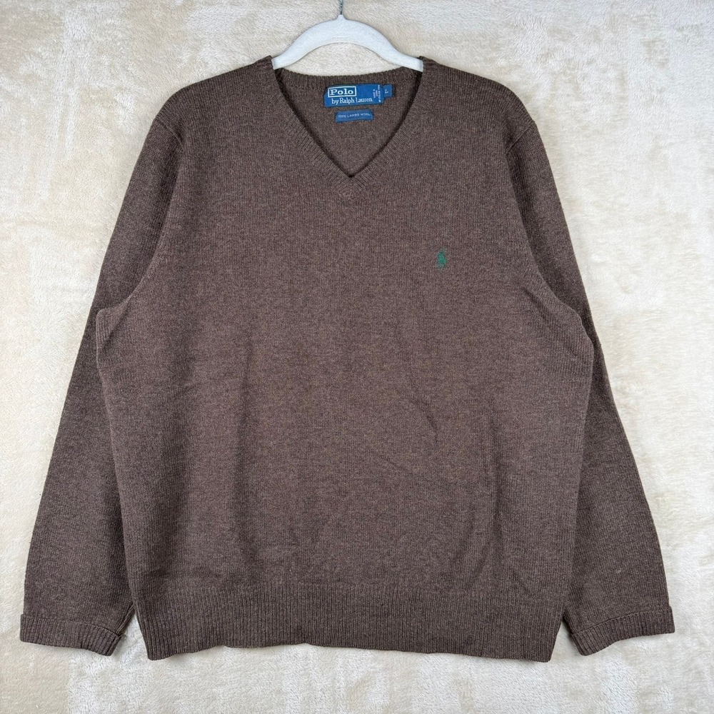 Polo Ralph Lauren 90s Vintage Sweater Mens Brown 100% Lambs Wool Pullover SZ‎ L